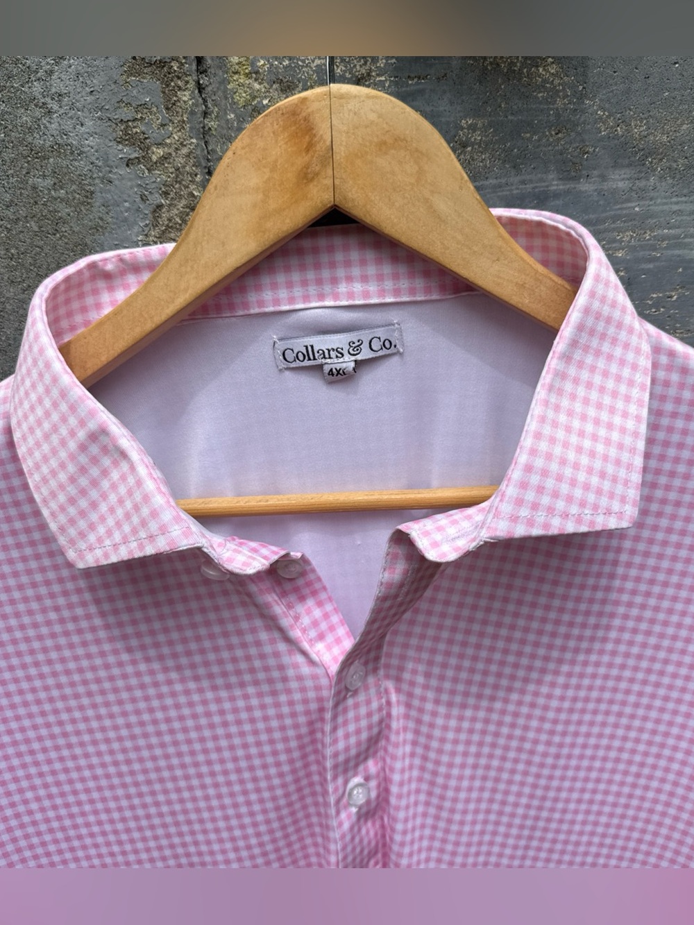 Collars & Co Polo Shirt Mens 4XL Pink Gingham Dress Collar Golf Performance